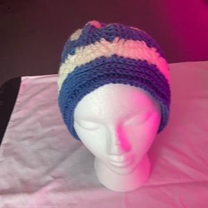 Hand crochet hat color blue and white